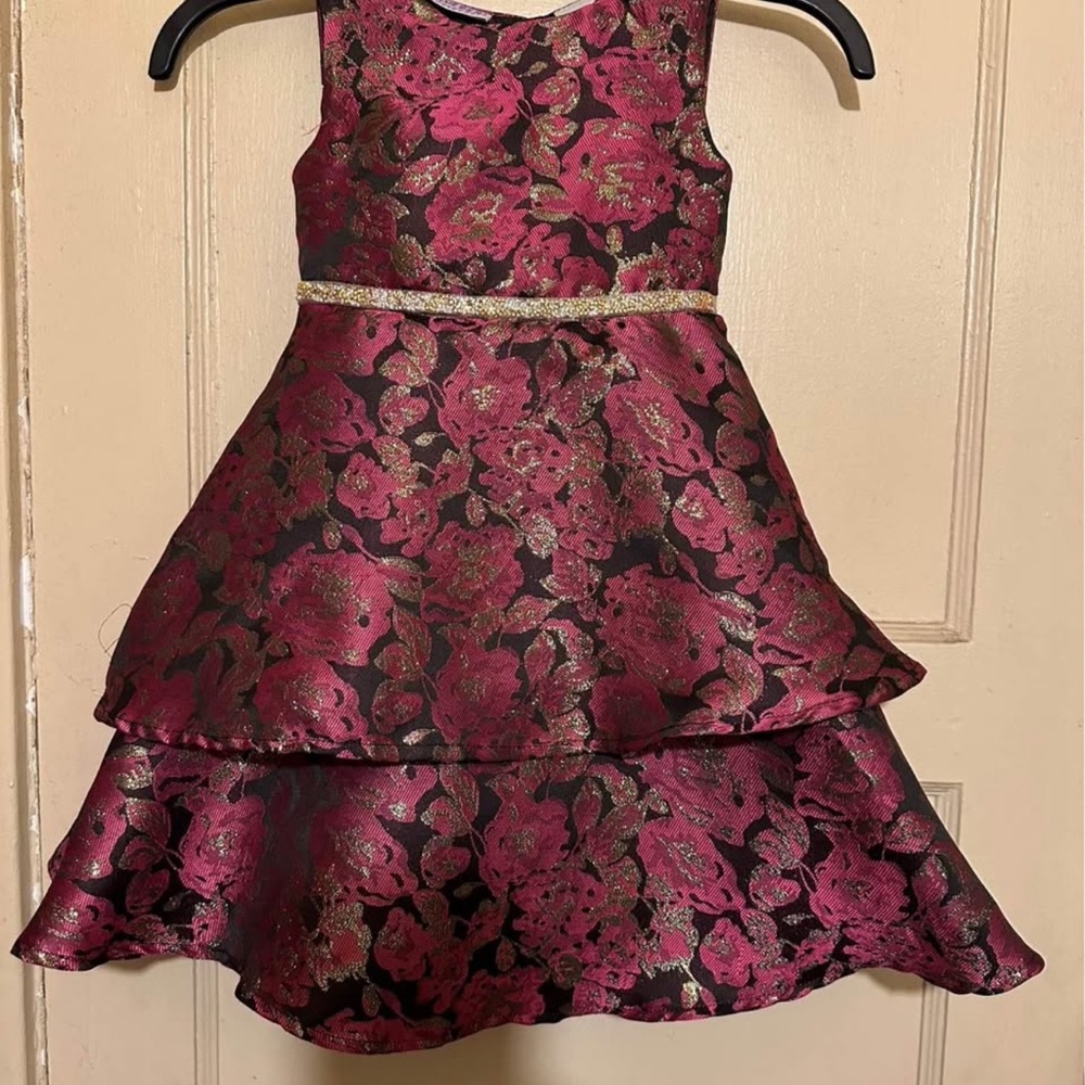 Blueberi Boulevard Red and Black Ruffled Tiered Dress